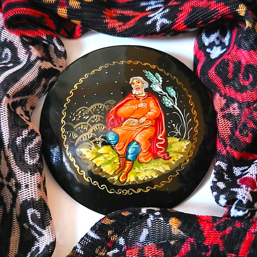 Vintage Russian Folklore Palekh Brooch